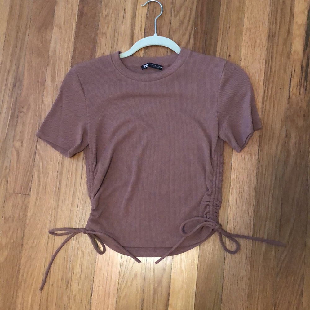 Zara Ruched Ribbed Top - Picture 2 of 5